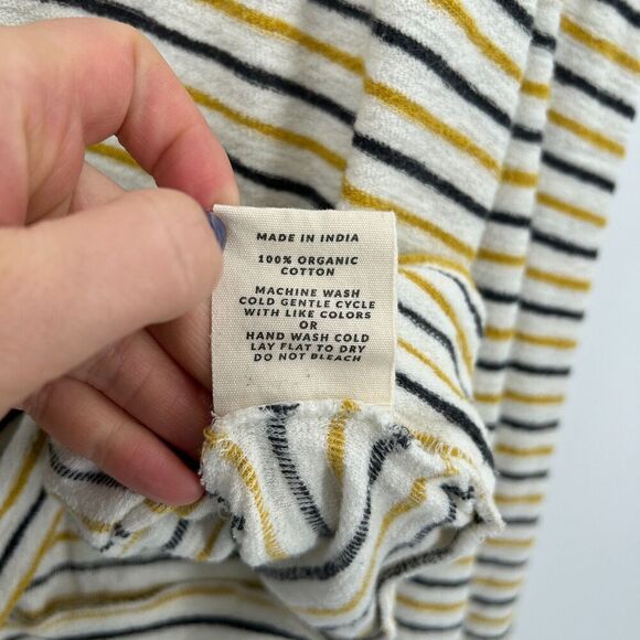 WVN Cream Yellow Striped Organic Cotton Terry Cloth Dolman Sleeve Top Medium - Picture 6 of 6